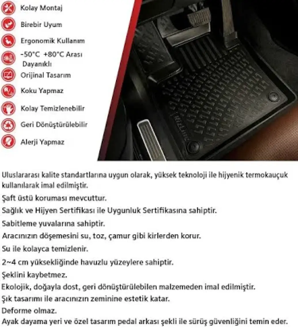 Rizline Citroen  C4 Rizline DS4 2011-2018 Sonrası  3D Havuzlu Paspas Siyah