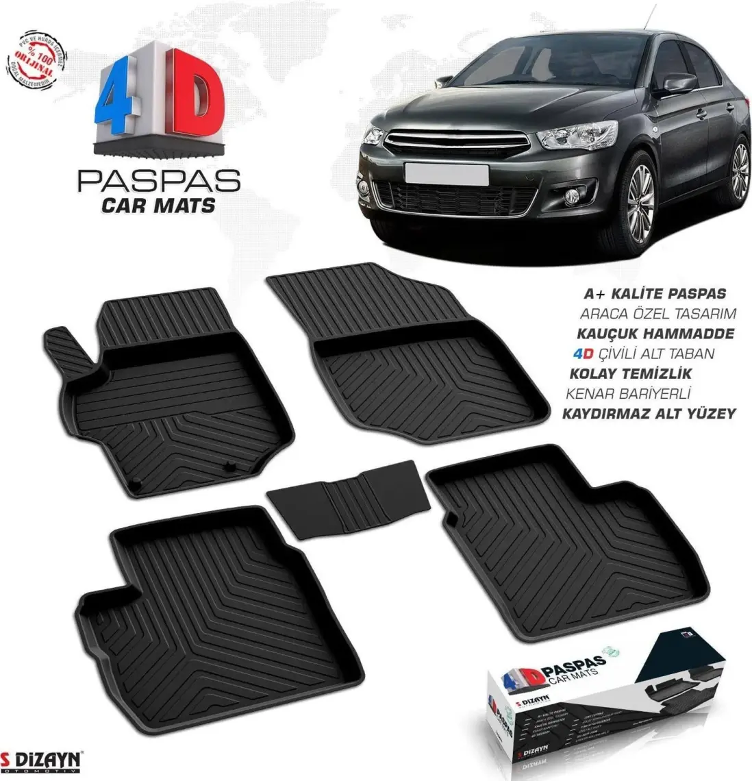 S-Dizayn Citroen C-Elysee 4D Havuzlu Paspas 2013-2017 A+ Kalite