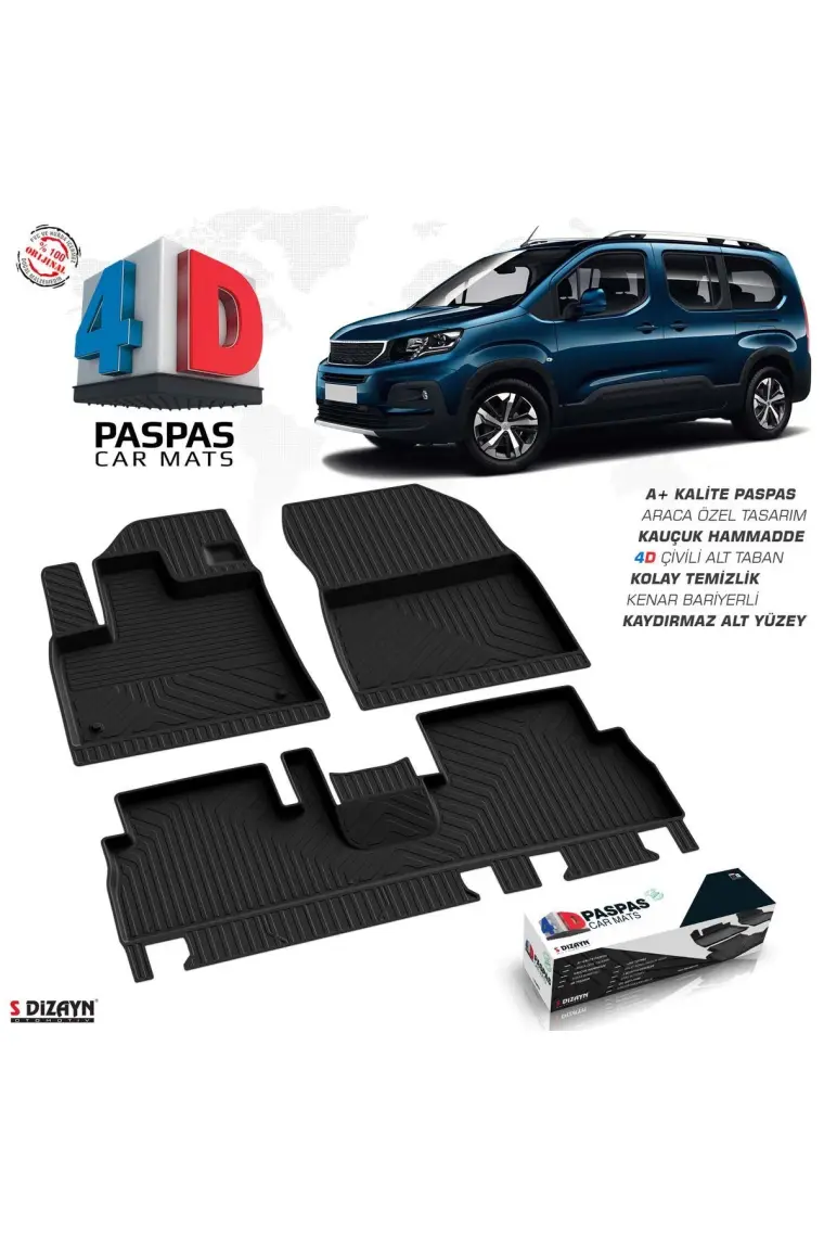 S-Dizayn Peugeot Rifter 4d Havuzlu Paspas 2019 Üzeri A+