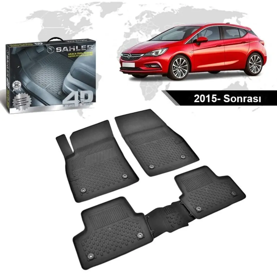 Sahler Opel Astra K 2015+ ve Sonrası Uyumlu 4.5D Premium Havuzlu Oto Paspas Siyah- Astra K