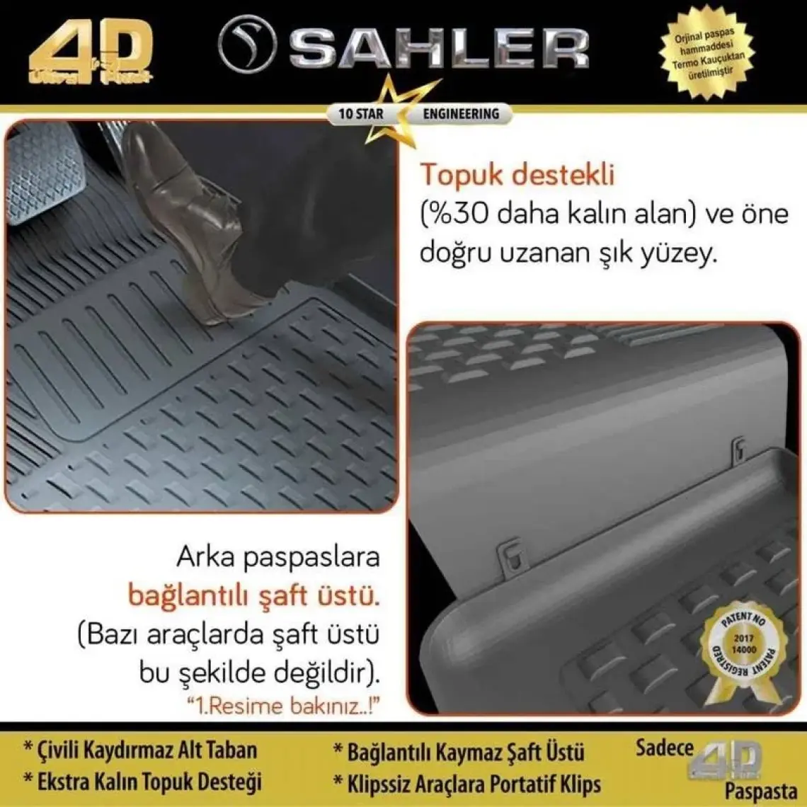 Sahler Opel Astra K 2015+ ve Sonrası Uyumlu 4.5D Premium Havuzlu Oto Paspas Siyah- Astra K