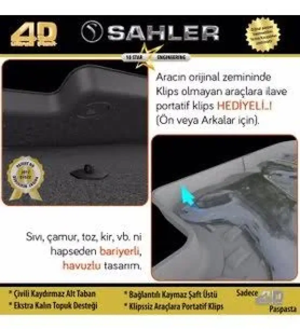 Sahler Toyota Auris 2007-2012 Uyumlu 4.5D Premium Havuzlu Oto Paspas- Auris