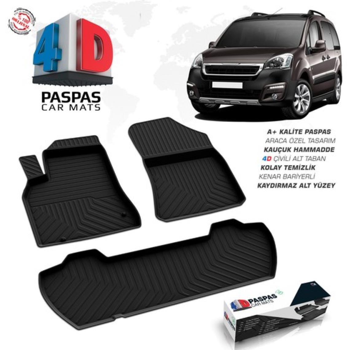 S-Dizayn Peugeot Partner Tepee 4D Havuzlu Paspas 2008-2018 110 HP A+ Kalite