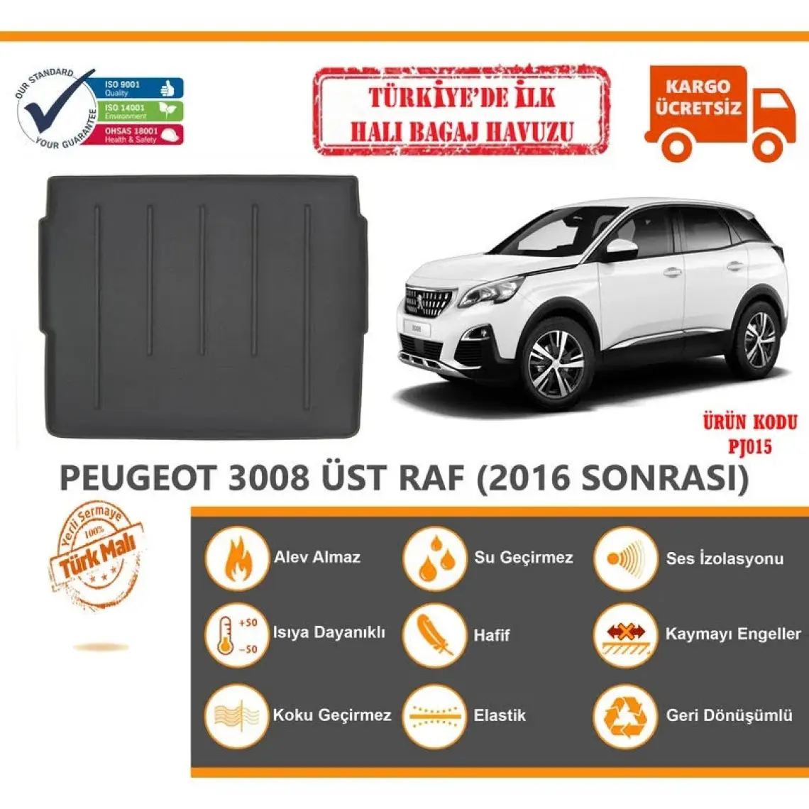 Peugeot 3008 Üst Raf Halı Bagaj Havuzu (2016 Sonrası)