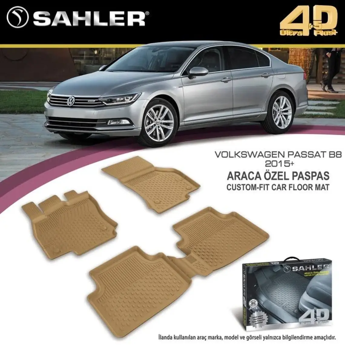 Sahler Volkswagen Passat B8 2019-2023 Uyumlu 4.5D Premium Havuzlu Oto Paspas- Passat B8.5