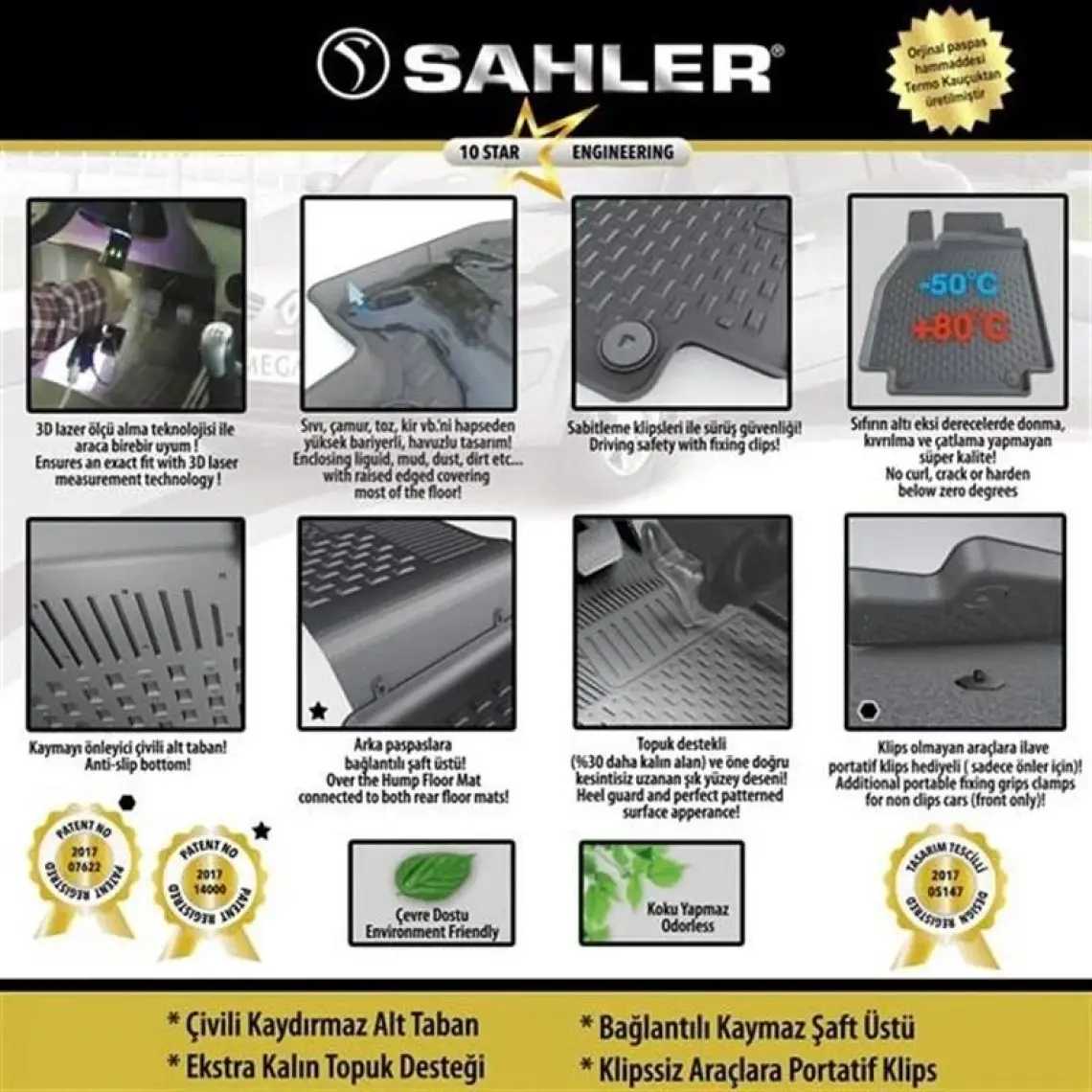 Sahler Audi A3 HB/Sedan 2013-2019 Uyumlu 4.5D PremiumHavuzlu Oto Paspas - Audi A3