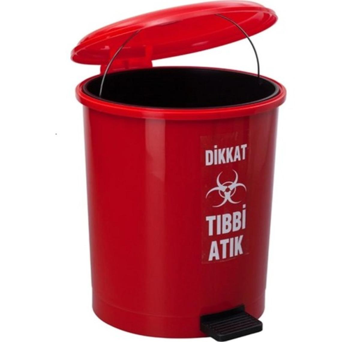 Safell Tıbbi Atık Çöp Kovası Pedallı 40 Litre - Kırmızı Tıbbi Atık Kovası Çift Kovalı - Isıya Dayanıklı