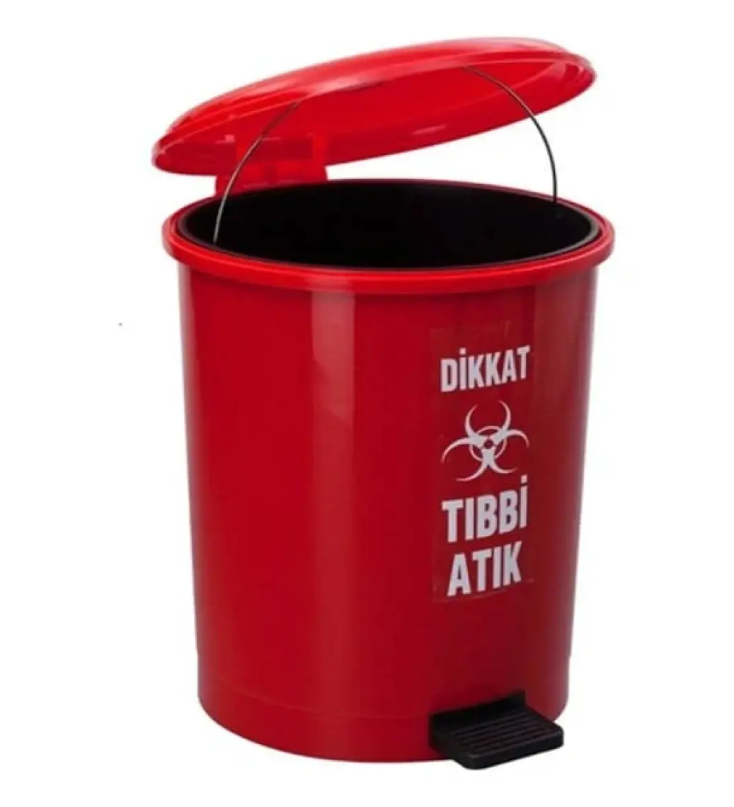Safell Tıbbi Atık Çöp Kovası Pedallı 35 Litre - Kırmızı Tıbbi Atık Kovası Çift Kovalı - Isıya Dayanıklı