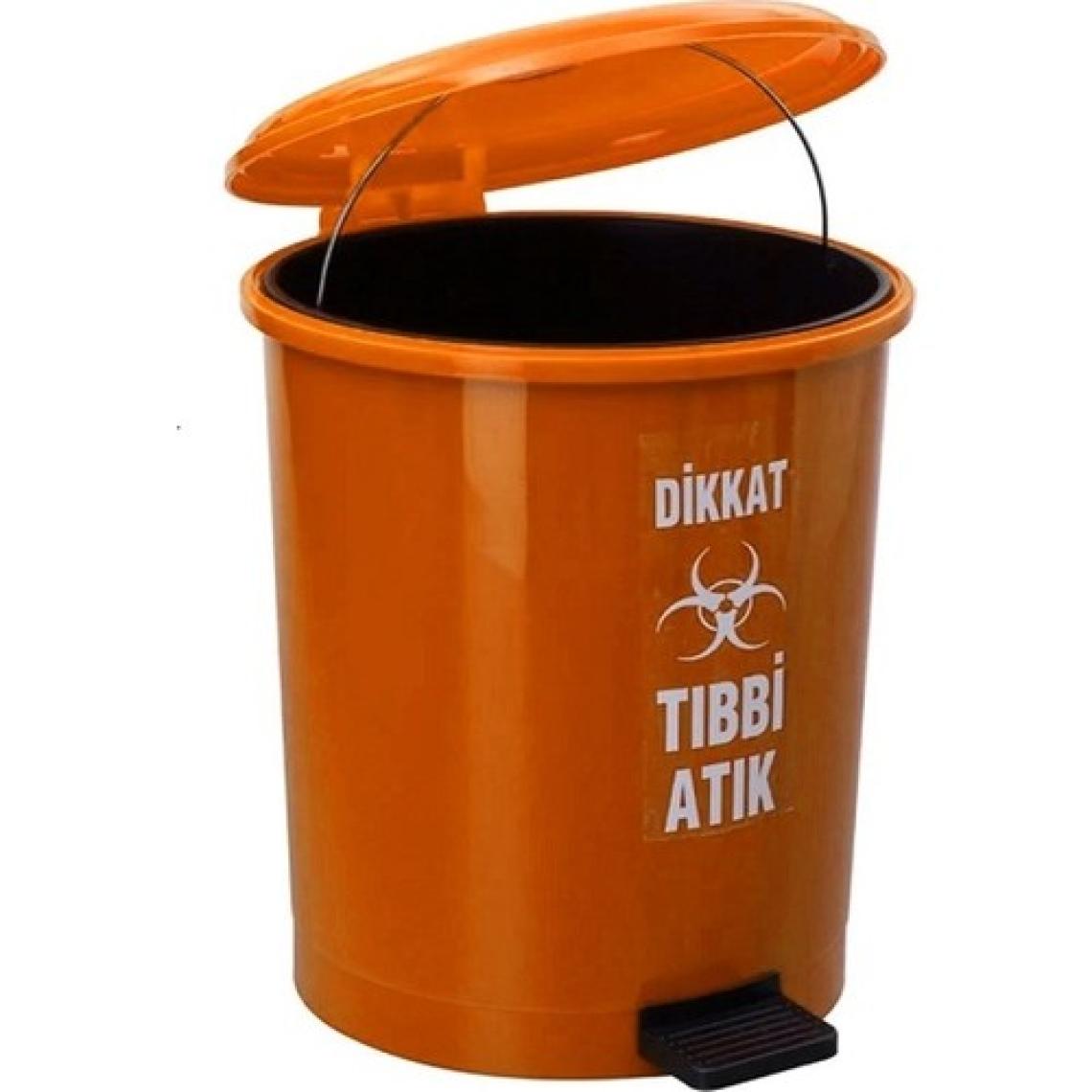 Safell Tıbbi Atık Çöp Kovası Pedallı 30 Litre - Turuncu Tıbbi Atık Kovası Çift Kovalı - Isıya Dayanıklı