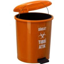 Safell Tıbbi Atık Çöp Kovası Pedallı 30 Litre - Turuncu Tıbbi Atık Kovası Çift Kovalı - Isıya Dayanıklı