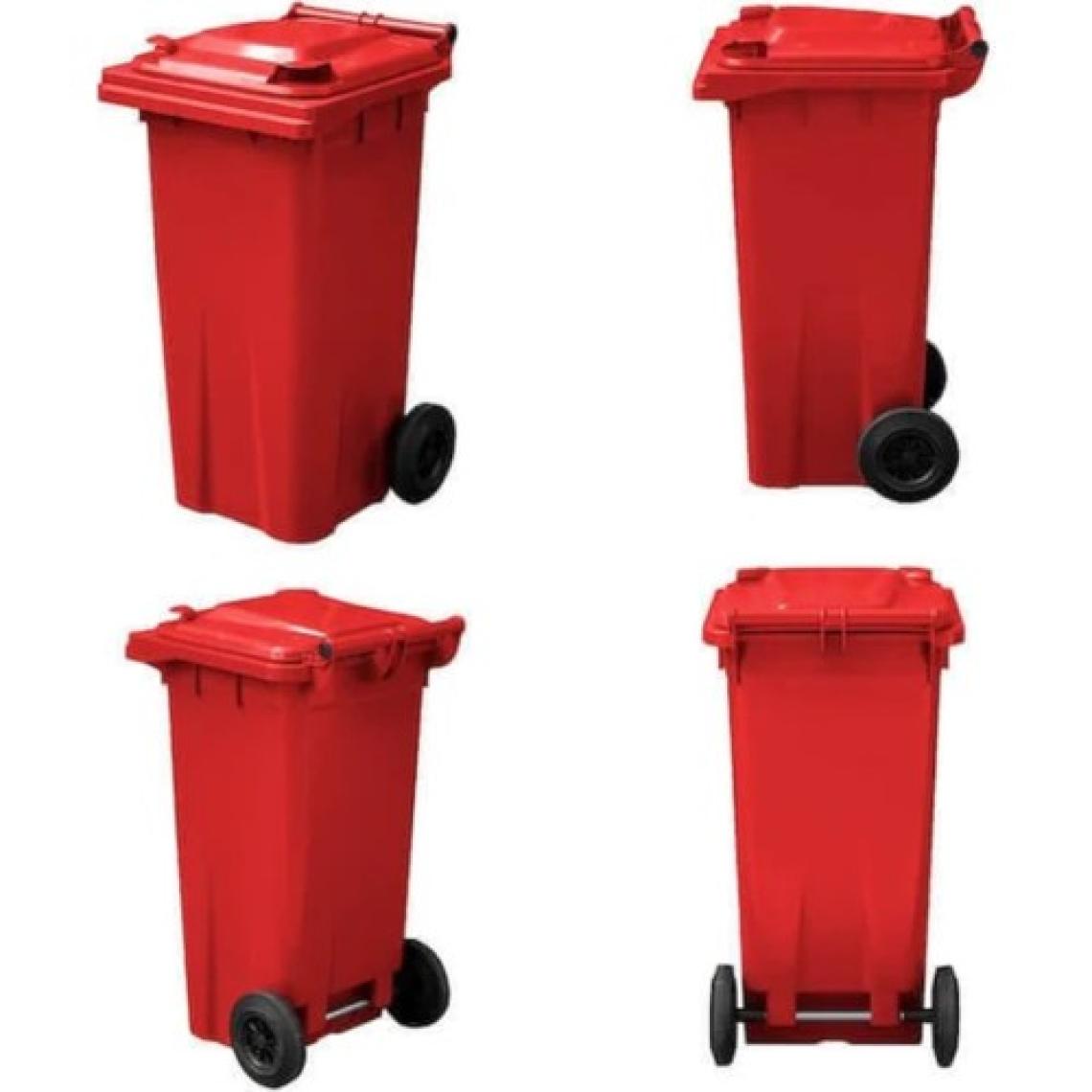 MCK Plus Mck  Kırmızı Plastik Çöp Konteyneri 120 Litre Konteyner - A+ Isıya Karşı Dayanıklı Malzeme - Kırmızı