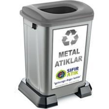 Şenyayla Sıfır Atık Geri Dönüşüm Çöp Kutusu Kovası 70 lt Gri Metal Atıklar