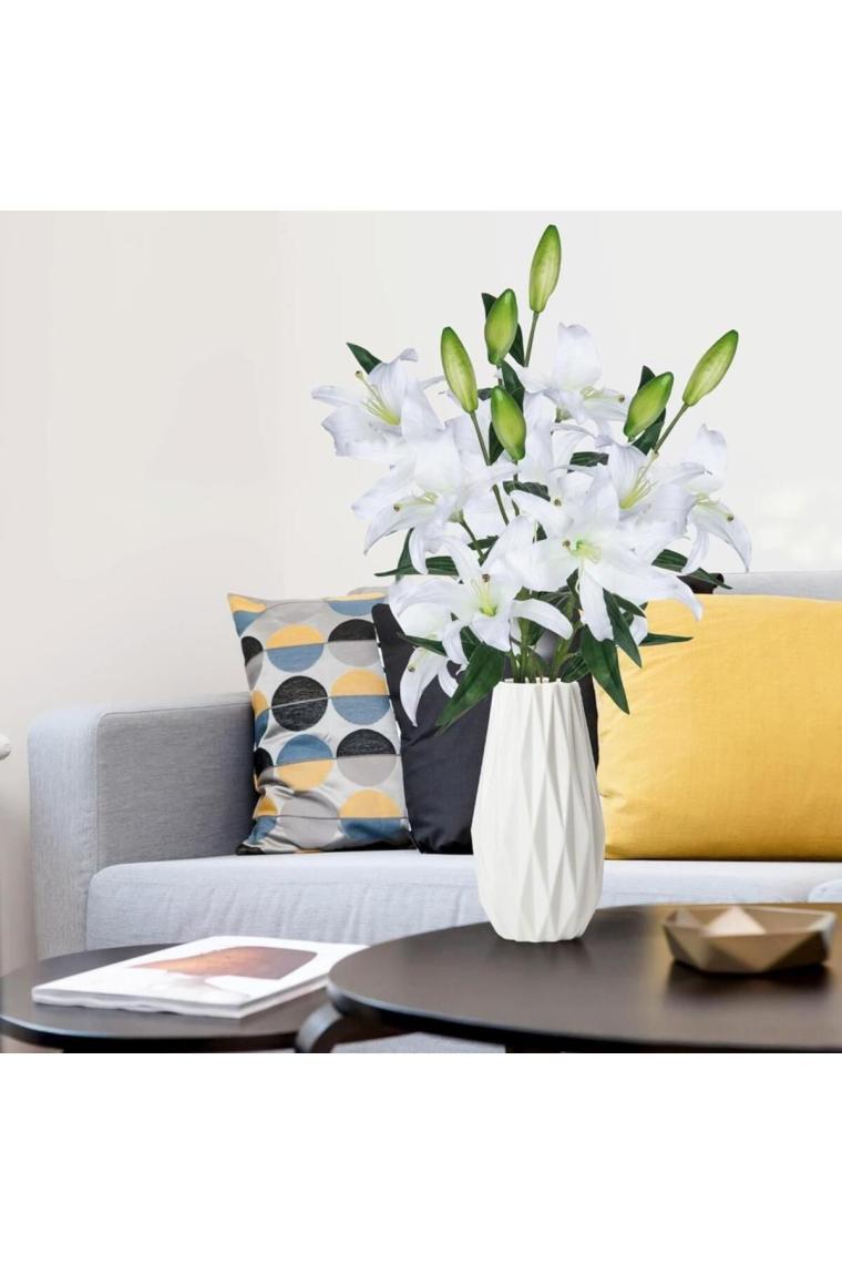 Refox 3lü Set Yapay Çiçek Beyaz Lilyum 3 Kafalı Uzun Dal Çiçek Zambak Lily Flowers 80CM