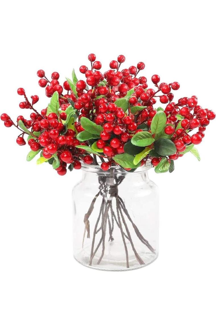 Nettenevime Yapay Çiçek Kokina 3 Dal Lı Demet 20*15CM Yılbaşı Çiçeği Red Berry