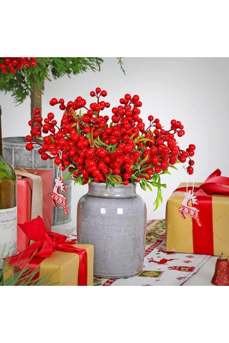 Nettenevime Yapay Çiçek Kokina 3 Dal Lı Demet 20*15CM Yılbaşı Çiçeği Red Berry