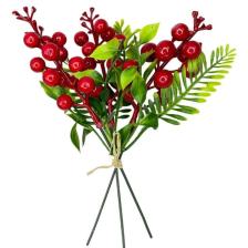 Nettenevime Yapay Çiçek Kokina 3 Dal Lı Demet 20*15CM Yılbaşı Çiçeği Red Berry