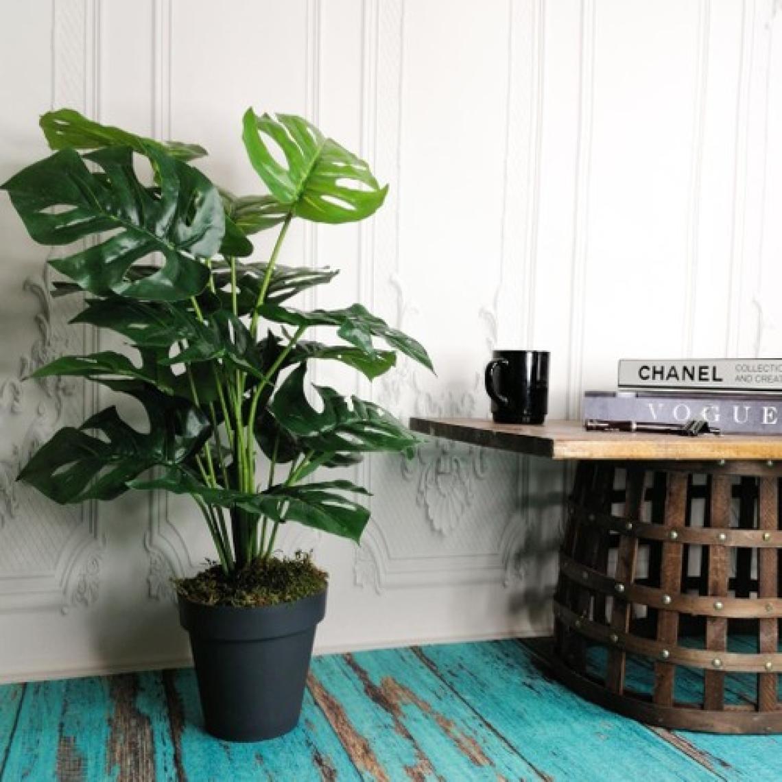 Nettenevime Yapay Ağaç Salon Bitkisi Monstera 70 cm 18 Yaprak Antrasit Saksıda