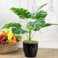 Yapay Çiçek Monstera 9 Dal Siyah Plastik Saksılı Deve Tabanı Dekoratif Süs Çiçeği