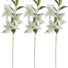 Refox 3lü Set Yapay Çiçek Beyaz Lilyum 3 Kafalı Uzun Dal Çiçek Zambak Lily Flowers 80CM