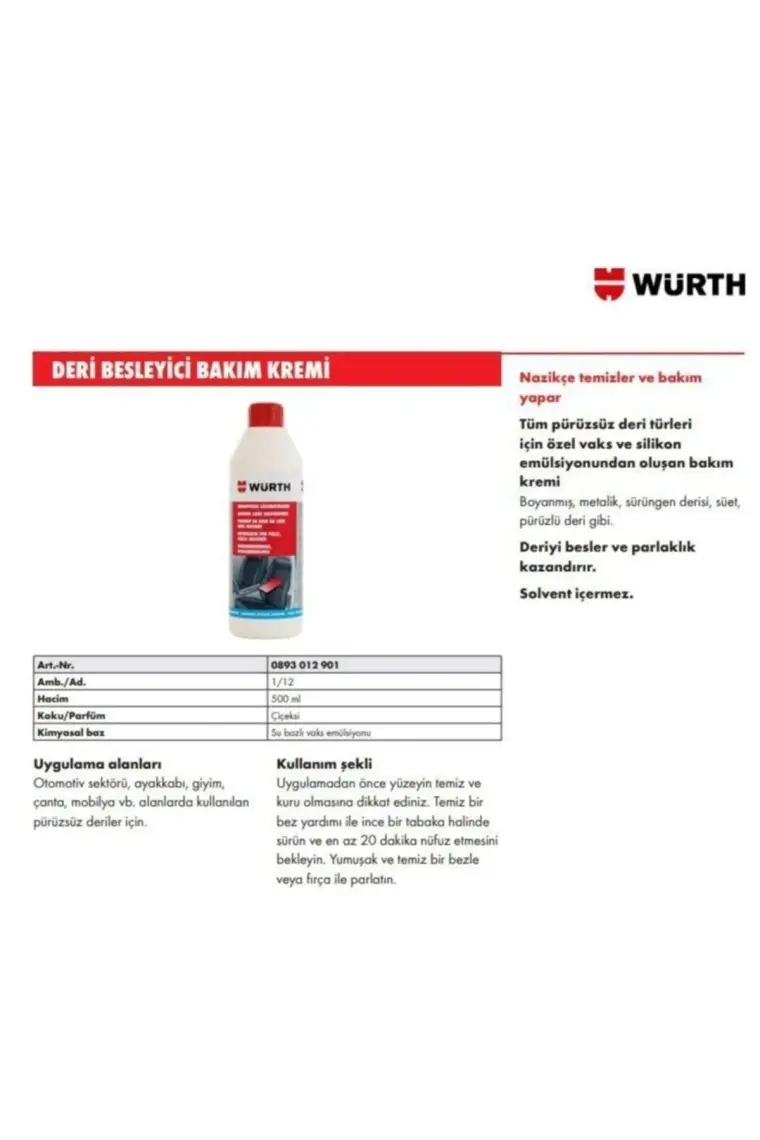 Würth Deri Besleyici Bakım Kremi 500 ML