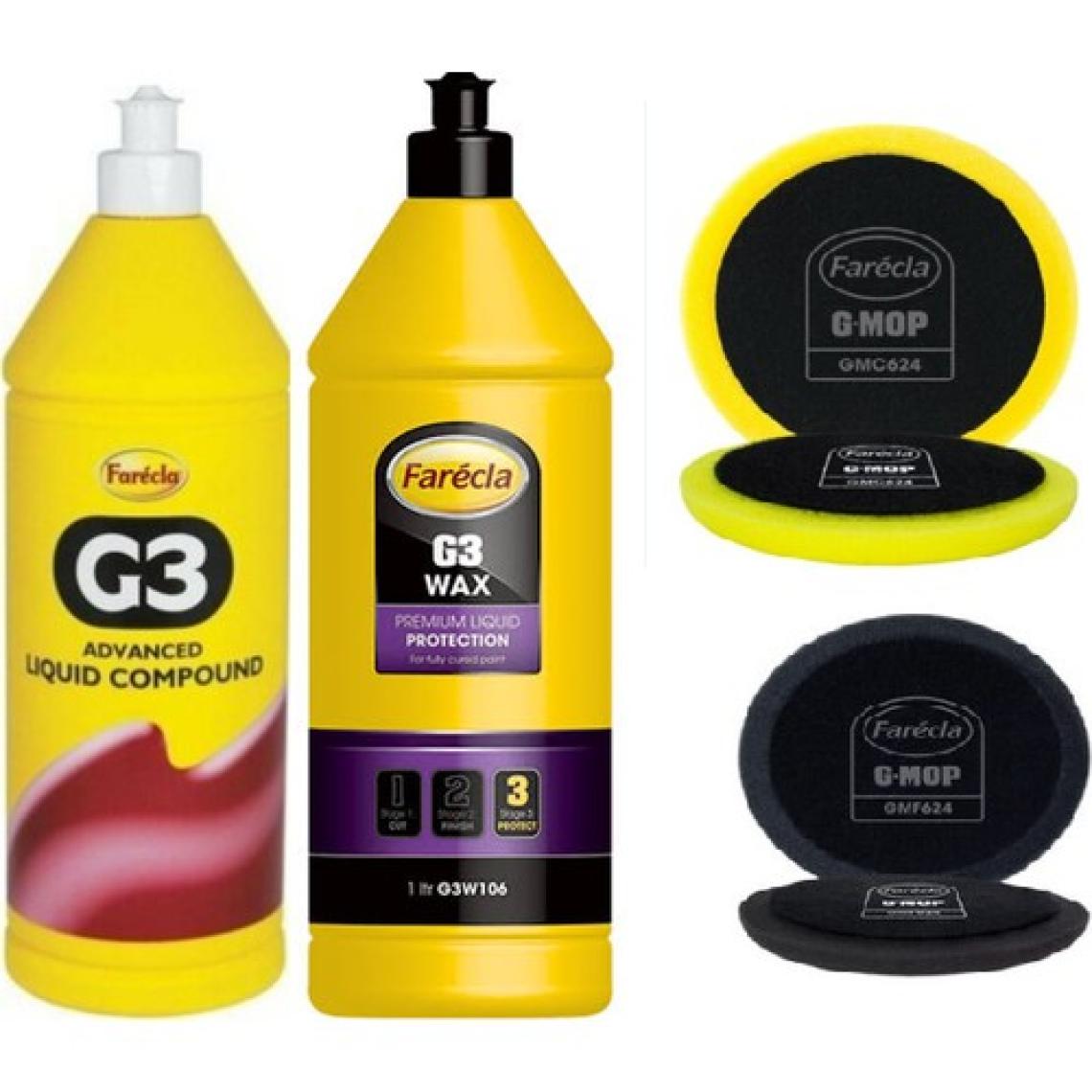 Farecla G3 Pasta 1lt + G3 Wax Cila 1 Lt + Cırtlı Sarı-Siyah Pasta Cila Süngeri