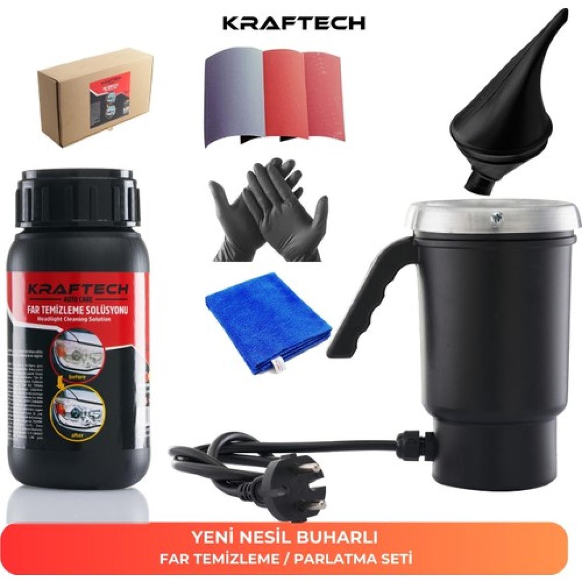 KRAFTECH Yeni Nesil Premium I Buharlı Araba Far Temizleme Ve Parlatma Seti - 9 Parça Ürün