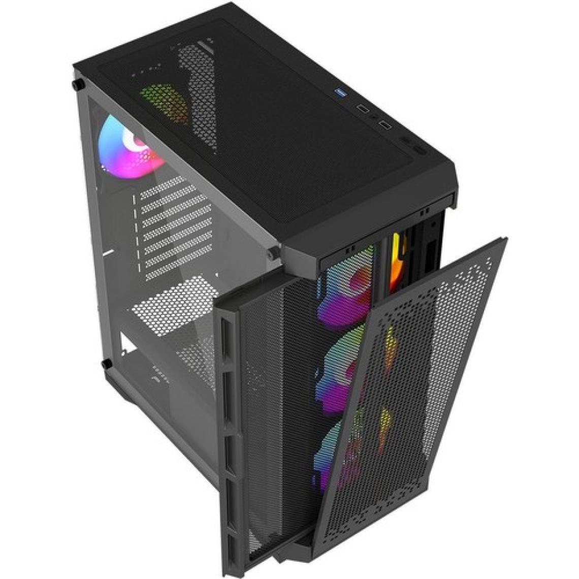Powerboost PB-PS7840B 600W Temperli Camlı 4*12CM Rainbow Fanlı Mesh Mid-T Atx Gaming Siyah Kasa