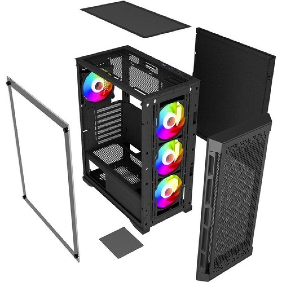 Powerboost PB-PS7840B 600W Temperli Camlı 4*12CM Rainbow Fanlı Mesh Mid-T Atx Gaming Siyah Kasa