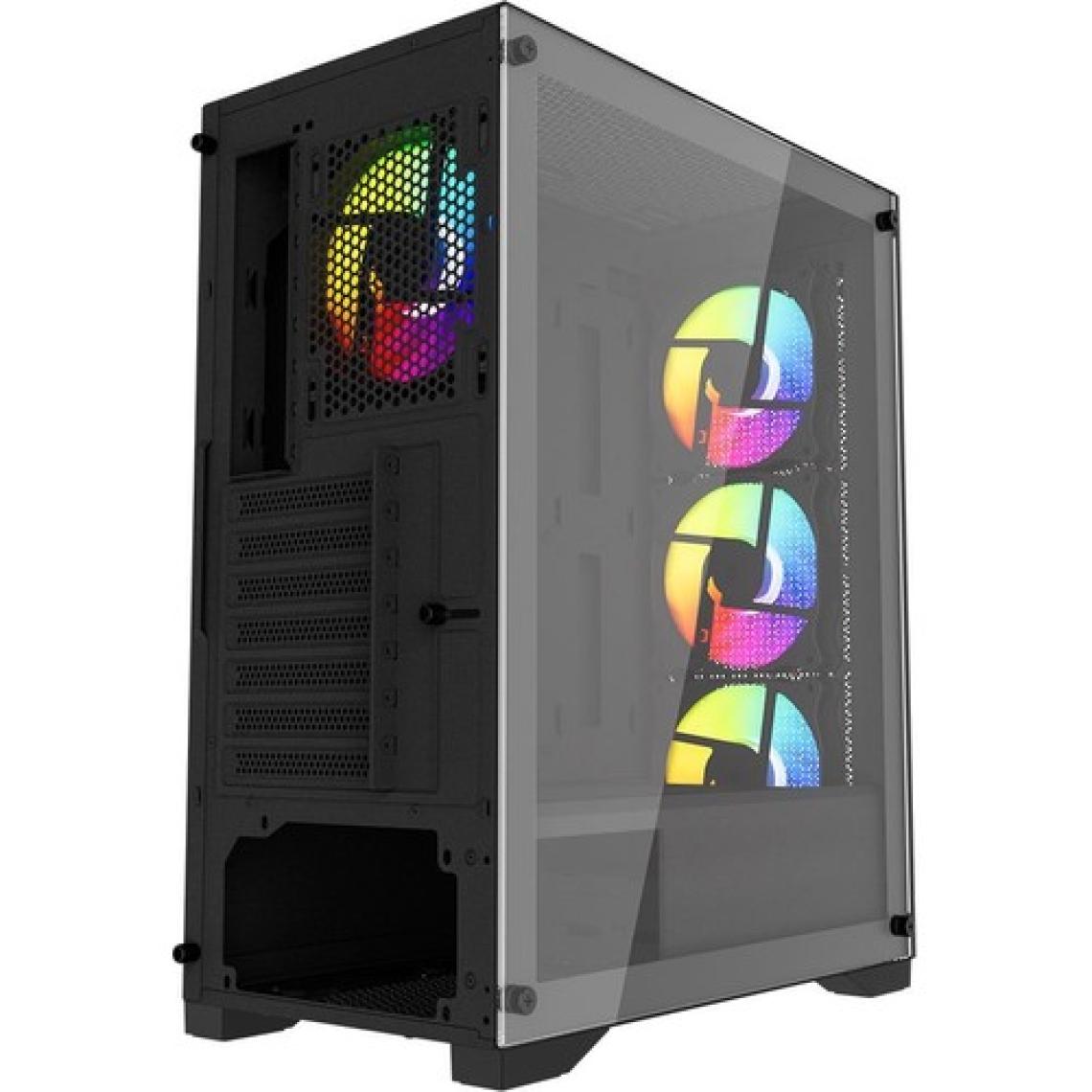 Powerboost PB-PS7840B 600W Temperli Camlı 4*12CM Rainbow Fanlı Mesh Mid-T Atx Gaming Siyah Kasa