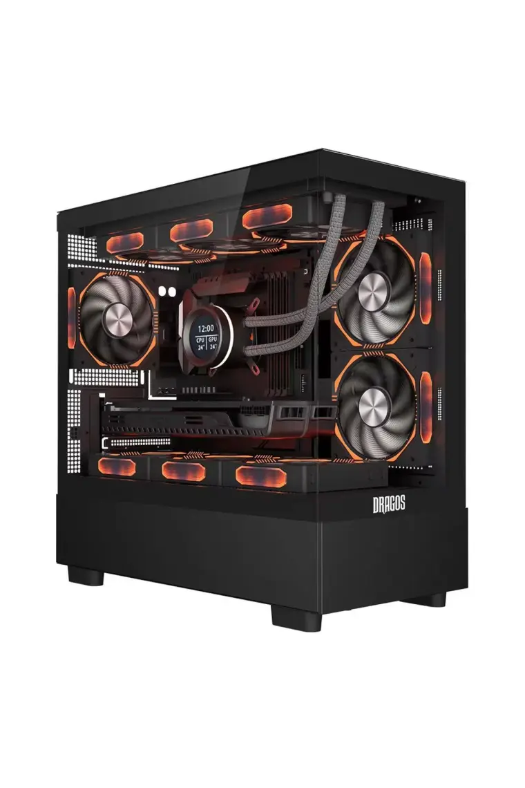 Dragos Basalt Pro 6x Argb Fan USB 3.0 600W 80+ Plus Matx Panoramik Temperli Cam Gaming Kasa Siyah
