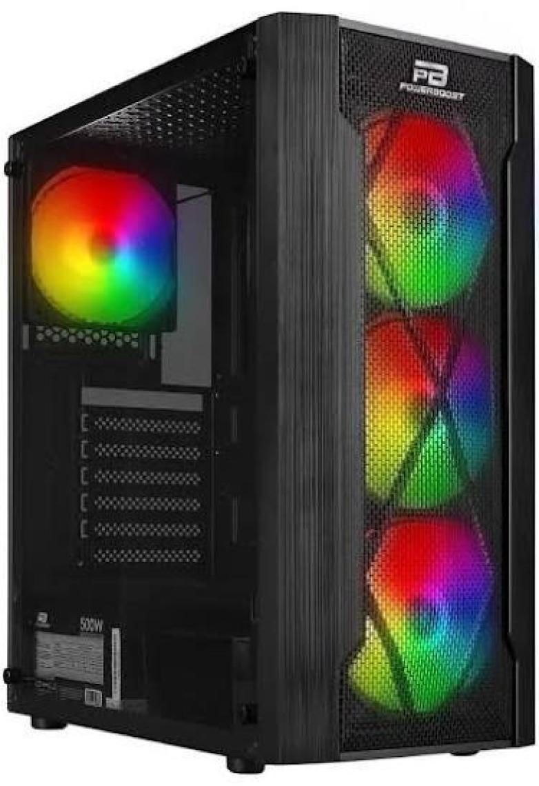 Power Boost VK-P1900B 500W USB 3.0 ATX Mesh Panel Fixed Rainbow Fan Siyah Bilgisayar Kasası (JBST-VKP1900B)