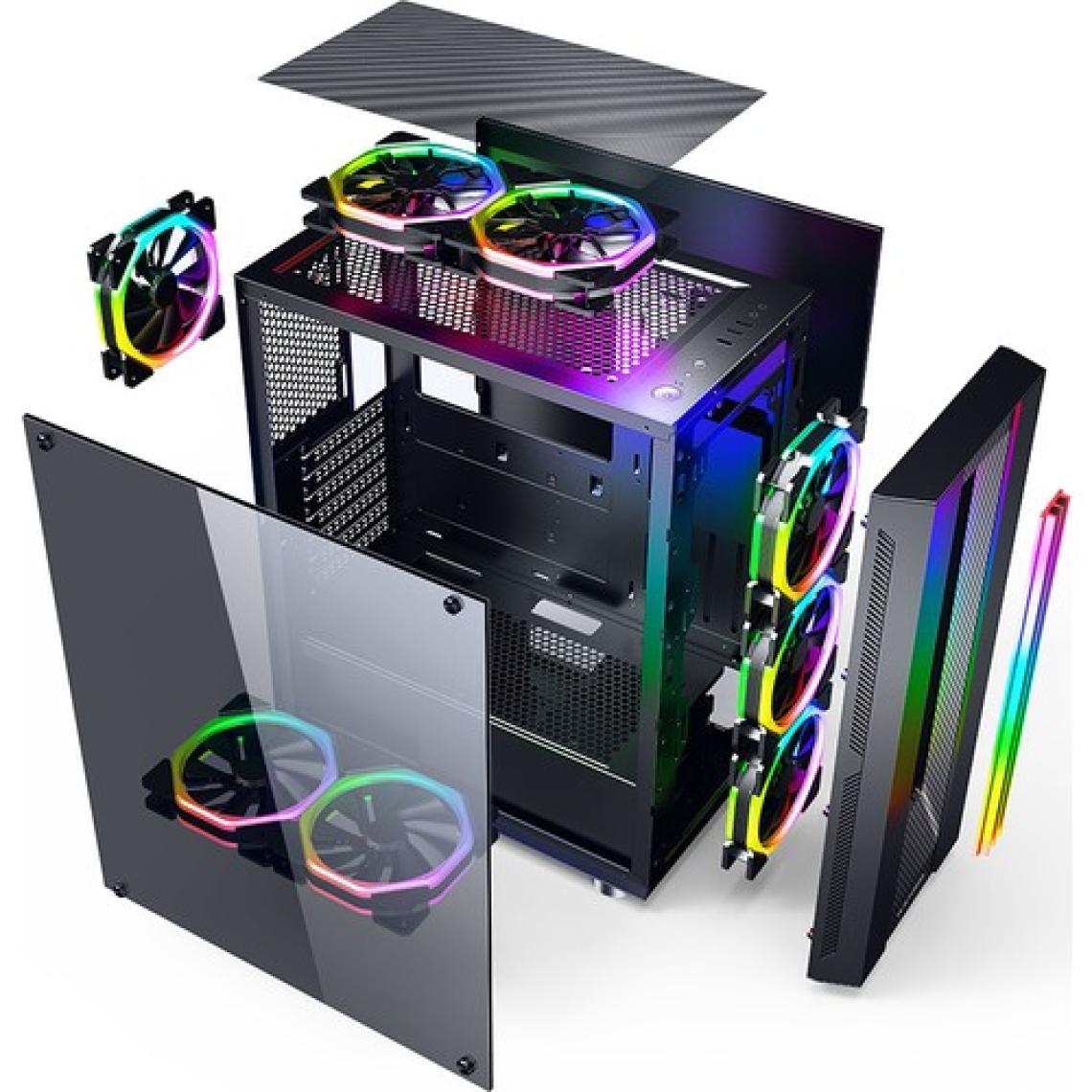 GameBooster GB-G3601B USB3.0 Siyah Rainbow RGB Fan Strip Kasa (PSU Yok) (JBST-GBG3601B)
