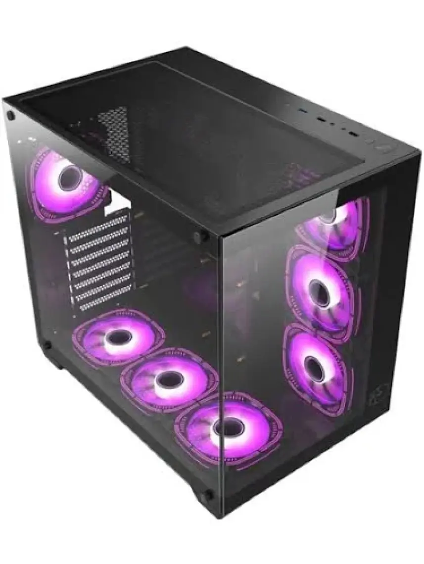Gametech Prime V2  Tuş Kontrollü (7 x 120 Mm) Rgb Fanlı Özel vidasız Paneller Gaming Boş Bilgisayar Kasası