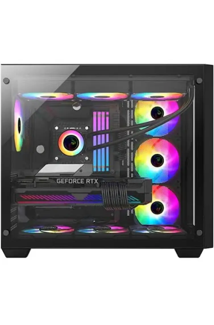 Gametech Prime V2  Tuş Kontrollü (7 x 120 Mm) Rgb Fanlı Özel vidasız Paneller Gaming Boş Bilgisayar Kasası