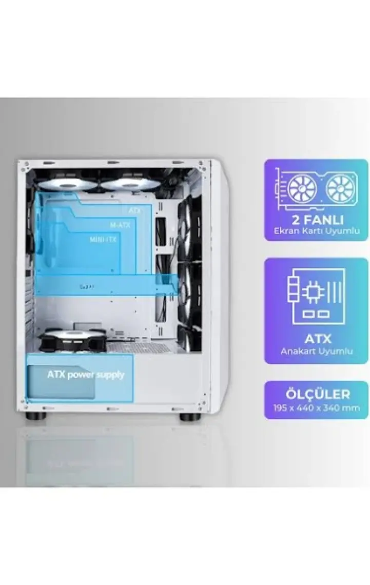 Revenge Beyaz Ice Drill 4 Rgb Fanlı Mesh Panel Atx Pc Gaming Bilgisayar Oyuncu Kasası