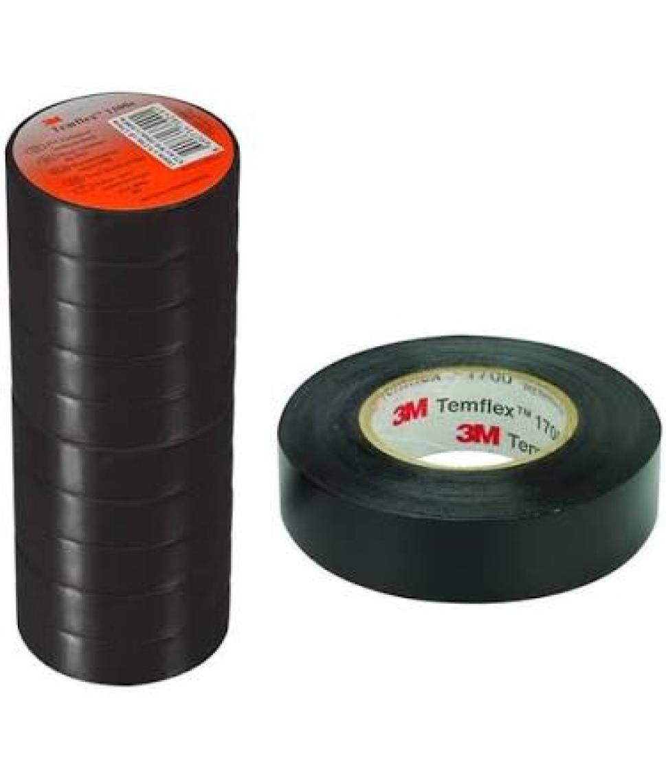 3m Temflex 1300E Pvc Izole Bant Siyah 10LUK Paket 0.13MM x 19MM x 0.13MM