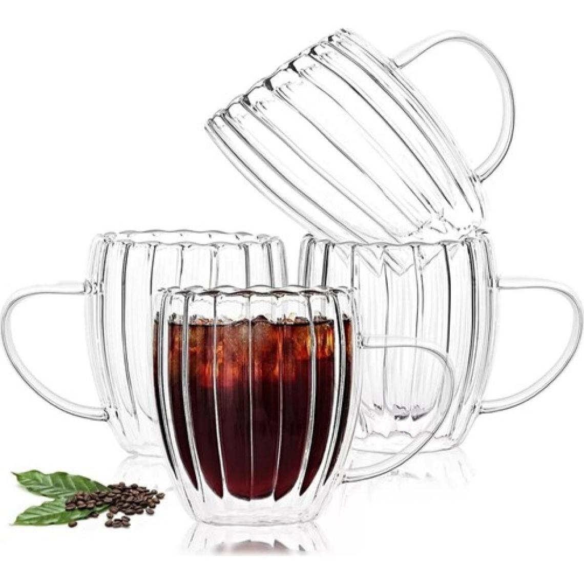 Tilbe Home Çift Cidarlı Burgulu Kristal Kulplu Cam Bardak Çay Süt Kahve Kupası Sıcak & Soğuk İçecek Isıya Dayanıklı Borosilikat Sunum Bardağı 250 ml.