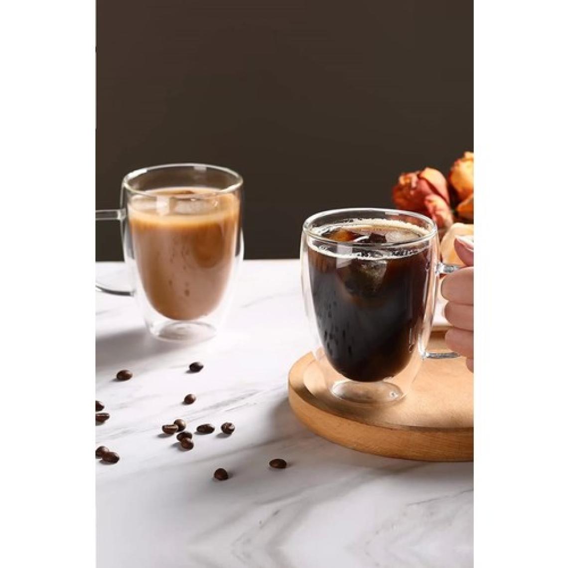 Tilbe Home Çift Cidarlı Bardak Cam Kupa 310 ml Ev Ofis Espresso Kahve Sunum Bardağı Isıya Dayanıklı Kahve Fincanı Borosilikat Kulplu Çay Bardağı