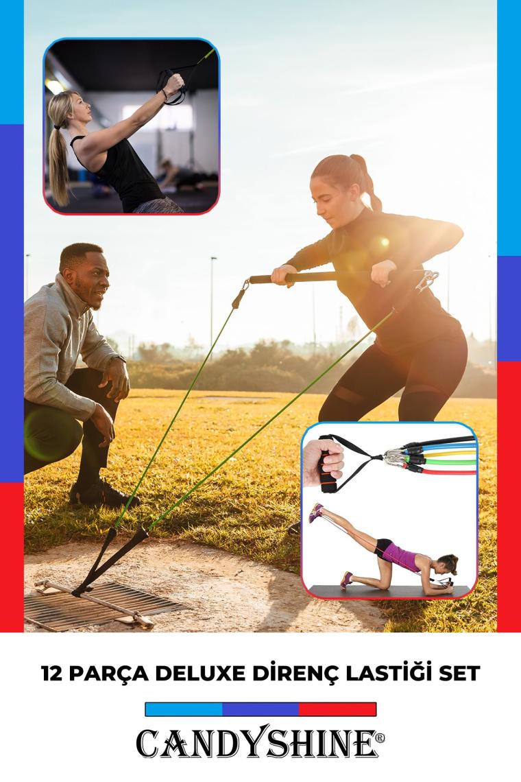 12 Parça Deluxe Profesyonel Direnç Lastiği Seti Latex Premium Kalite Fitness Kondisyon Direnç Lastik