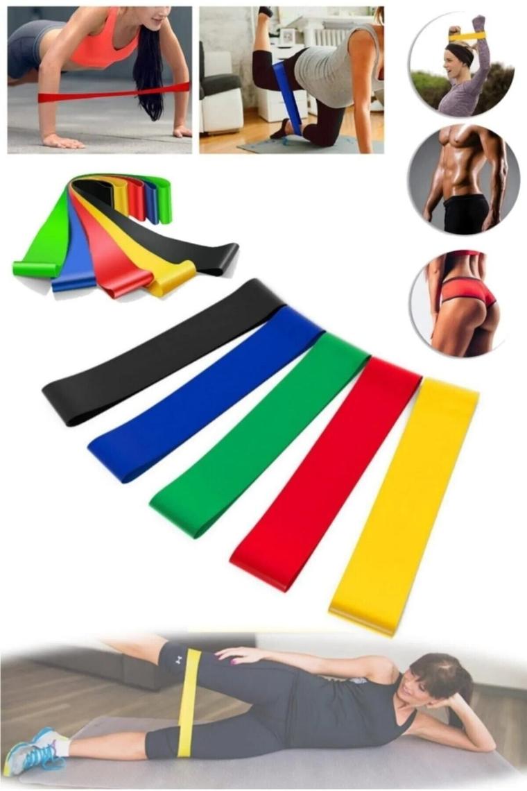 Leyaton Aerobik Band Latex Aerobik Bandı Pilates Yoga Lastiği 5'li Set