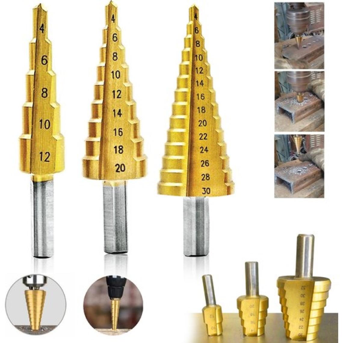 Proxtech  Kademeli Hss Sarmal Matkap Ucu Seti Kademli Sac Delme 3 Pcs Set 4-12 / 4-20 / 4-32