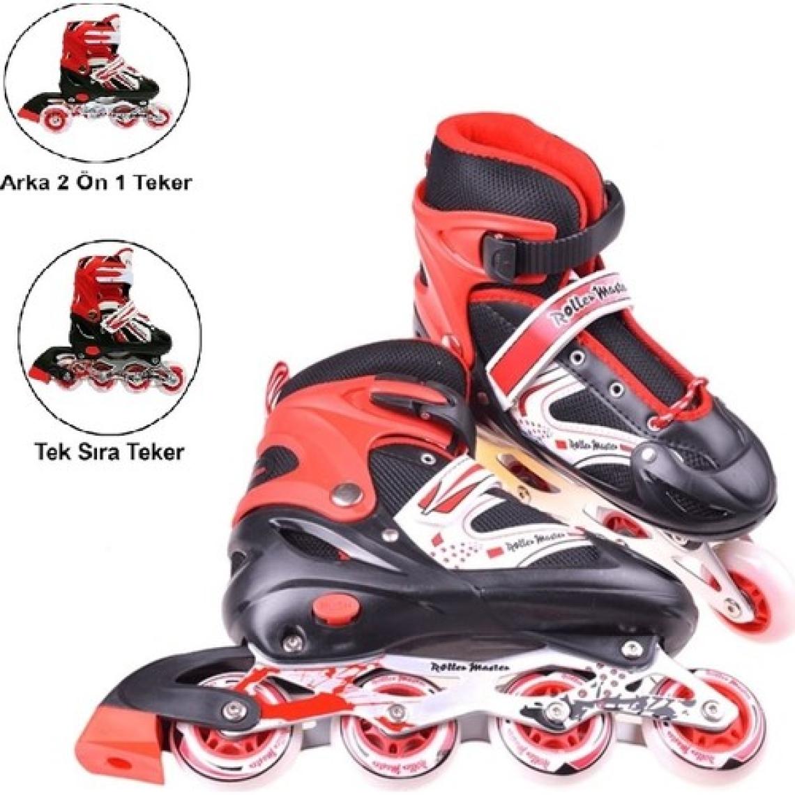 Pasifik Toys Yüksek Güvenlikli Tek Sıra Çift Sıra Ayarlanabilir Numaralı Çantalı Silikon Tekerli Başlangıç Pateni Kırmızı 30/33