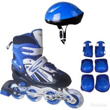 Asya Oyuncak Çift Sıra Ayarlanabilir Alıştırma Pateni + Kask + Dizlik Seti (Mavi 30-33)