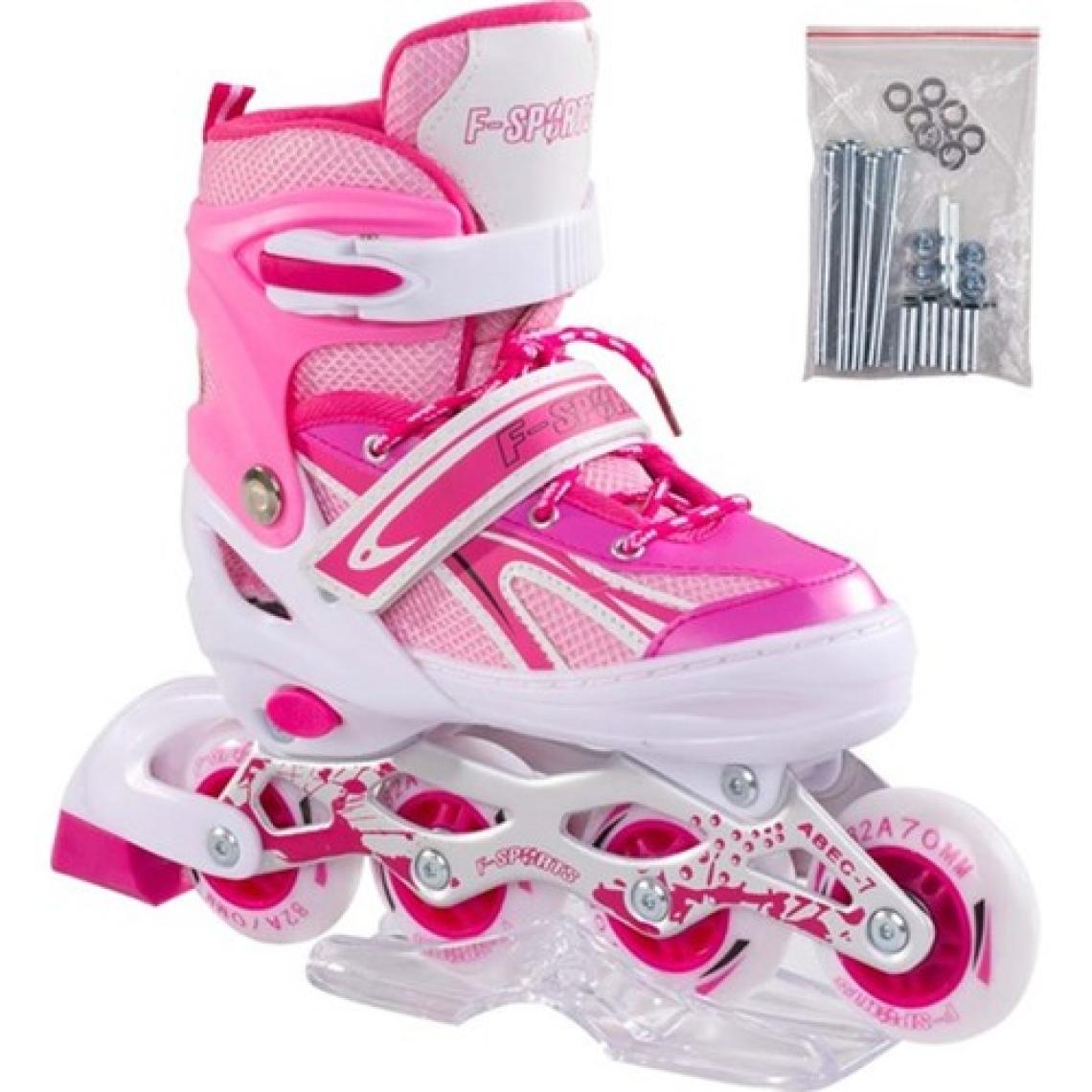 Furkan Toys F-Sports  Pembe Ayarlabilir 2+2 Işıklı Metal Alıştırma Pateni Çanta