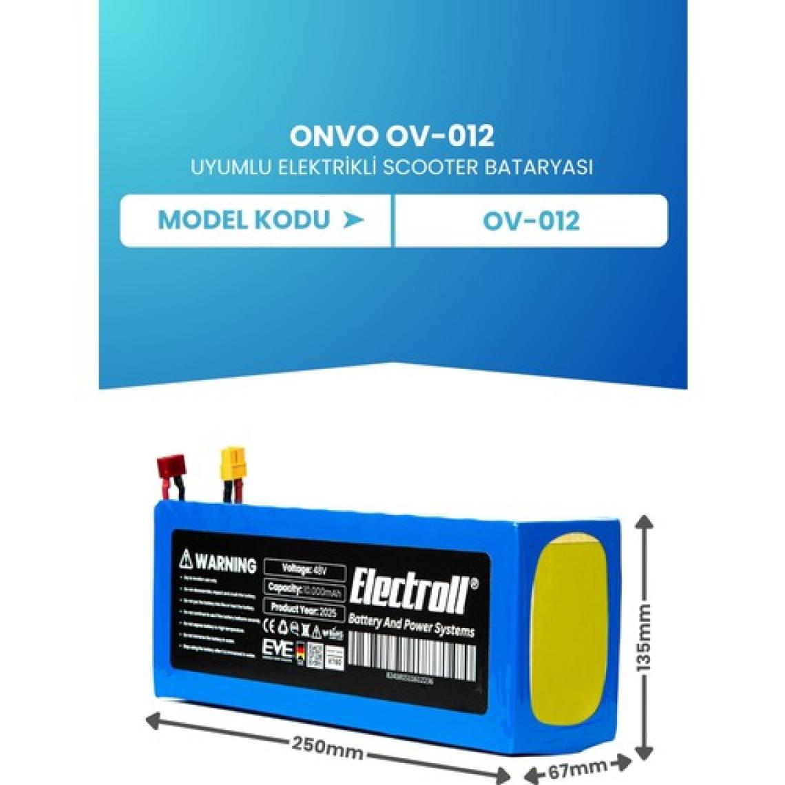 Electroll Onvo Ov-012 Batarya (ORJİNAL KAPASİTE) 10.000mah Pil 48v Elektrikli Scooter Bataryası Değişimi