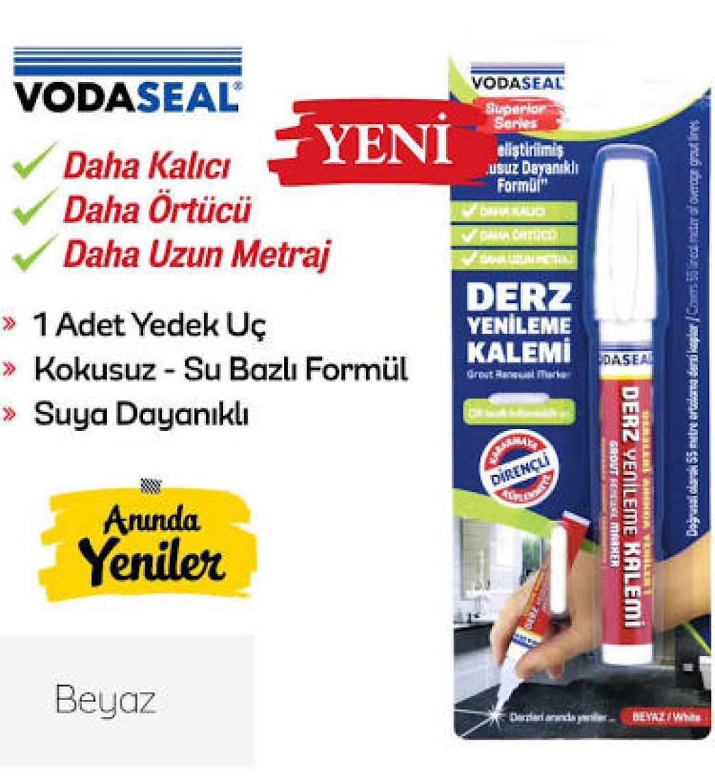 Vodaseal Fayans Derz Kalemi Yedek Uçlu Beyaz 2 li Set