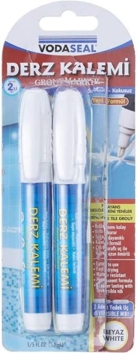 Vodaseal Fayans Derz Kalemi Yedek Uçlu Beyaz 2 li Set