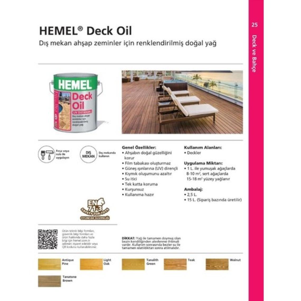 Hemel  Deck Oil 2,5 lt Dış Mekan Ahşap Zeminler İçin Renklendirilmiş Doğal Yağ