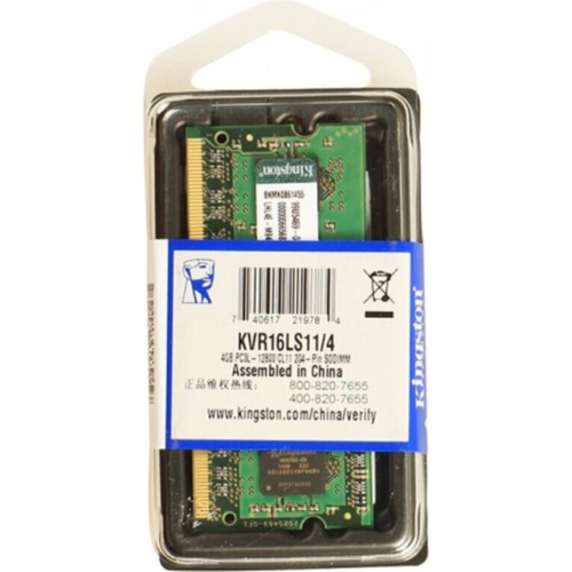 Kingston 4 GB 1600 MHz DDR3 CL11 SODIMM KVR16LS11/4 Ram
