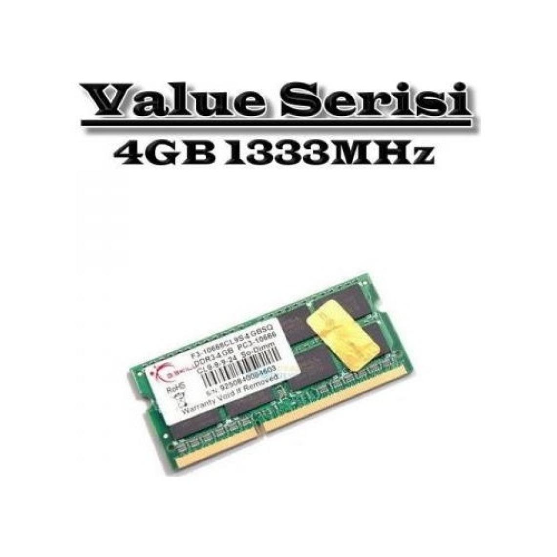 GSKILL Value DDR3-1333Mhz CL9 4GB SO-DIMM (F3-10666CL9S-4GBSQ)